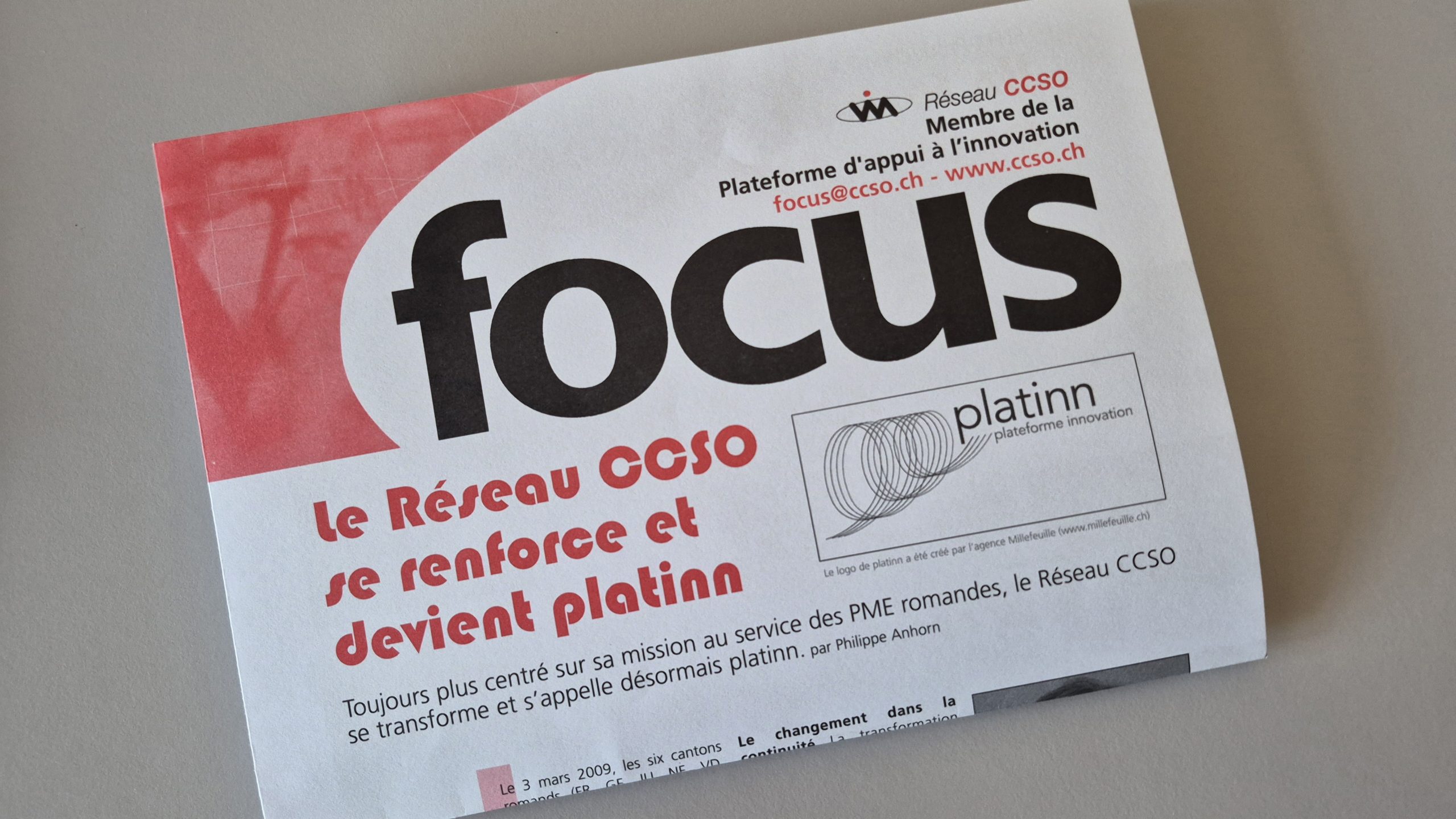 Photo du dernier focus publié par le réseau CCSO avant le lancement de platinn